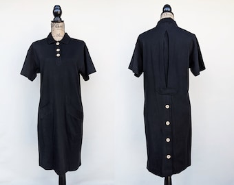 Vintage black polo dress, 90s t-shirt dress, JRT James River Traders, size S small