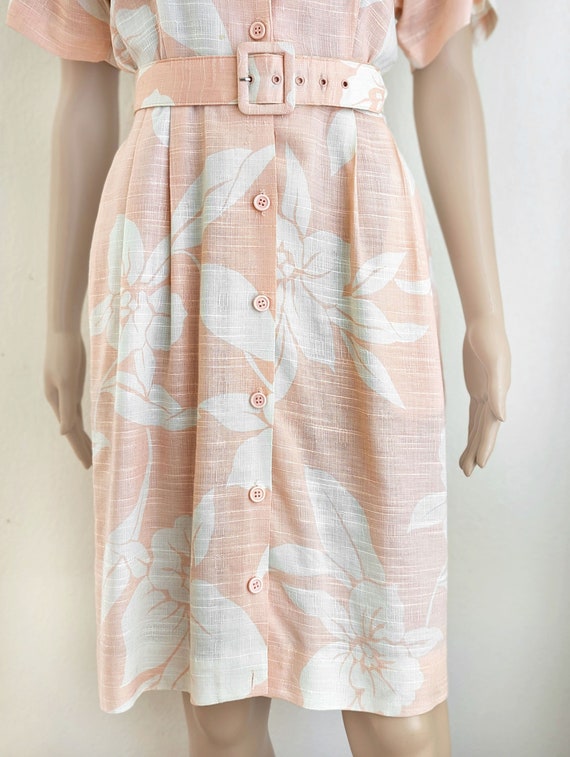 Vintage 80s salmon pink floral shirt dress, Hawai… - image 3