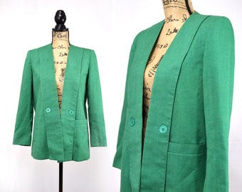 90s emerald green blazer, vintage Stirling Cooper open front jacket, size 2/3 petite