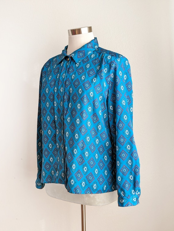 Turquoise geometric blouse, plus size vintage 80s… - image 3