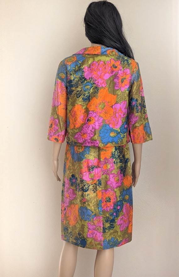 60s floral dress and jacket set, colorful floral … - image 8