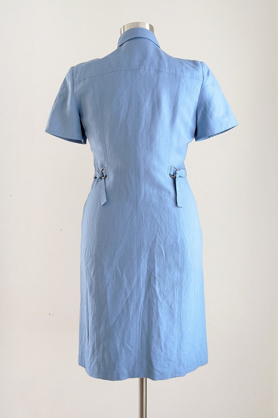 Vintage 90s blue linen button down dress, chambra… - image 6