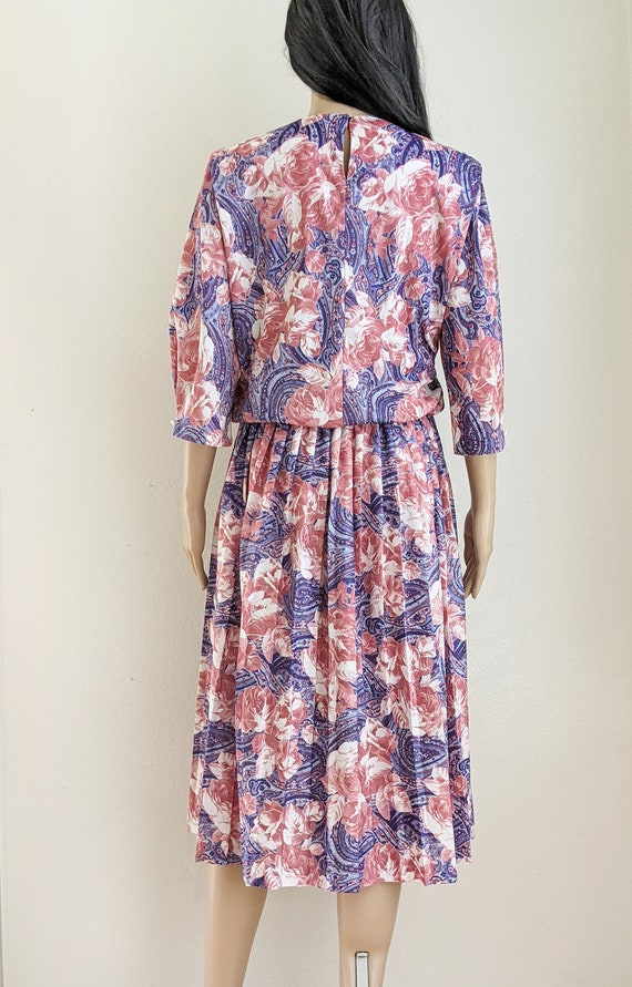 Vintage 70s 80s floral paisley print blouson dres… - image 7