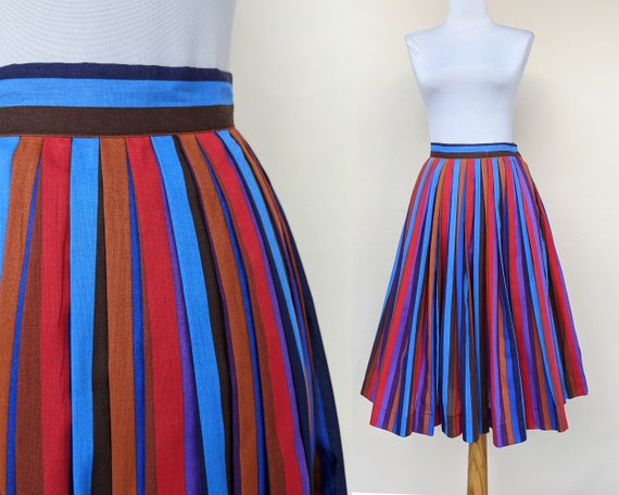 50s striped pleated skirt, vintage colorful circle