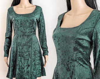 forest green crushed velvet dress The Deidre Dress in Green Velvet with Black Lace main image 0