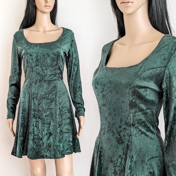 white christmas dresses Green Velour Lantern Sleeve Mini Dress & Reviews - Green - Dresses main image 1