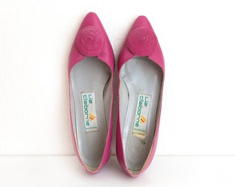 Vintage Liz Claiborne Pink Kitten Heel Pumps with Swirl Decor, Size 5