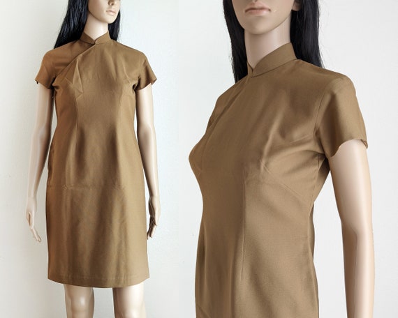 Vintage mocha brown qipao dress, casual cheongsam,