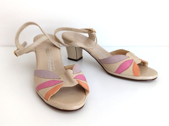 Vintage 70s pastel sandals, beige Naturalizer str… - image 2