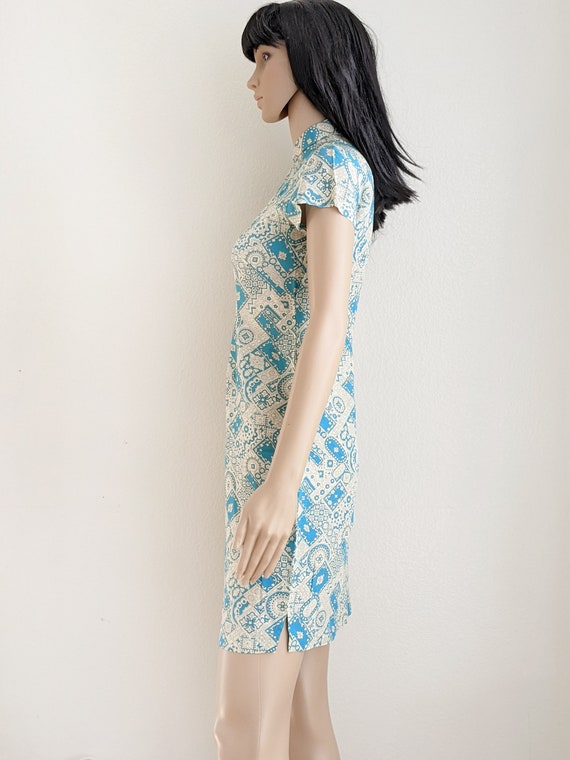 Vintage floral qipao dress, mosaic tile print che… - image 4