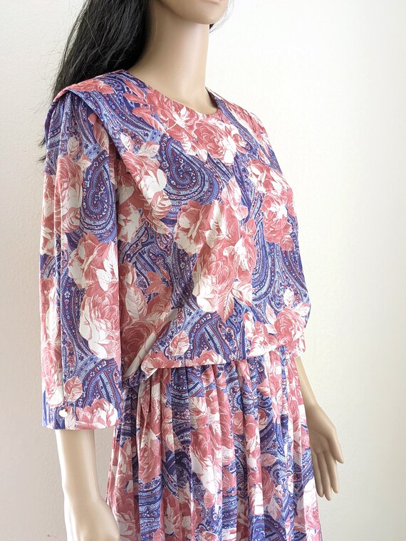 Vintage 70s 80s floral paisley print blouson dres… - image 2