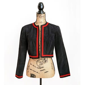 Vintage 70s black cropped jacket POSH Ultrasuede open front size 8 medium M