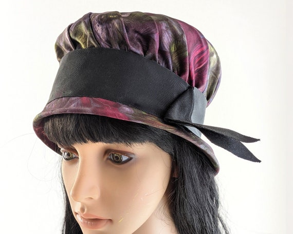 Vintage 60s abstract floral bucket hat, purple sw… - image 1