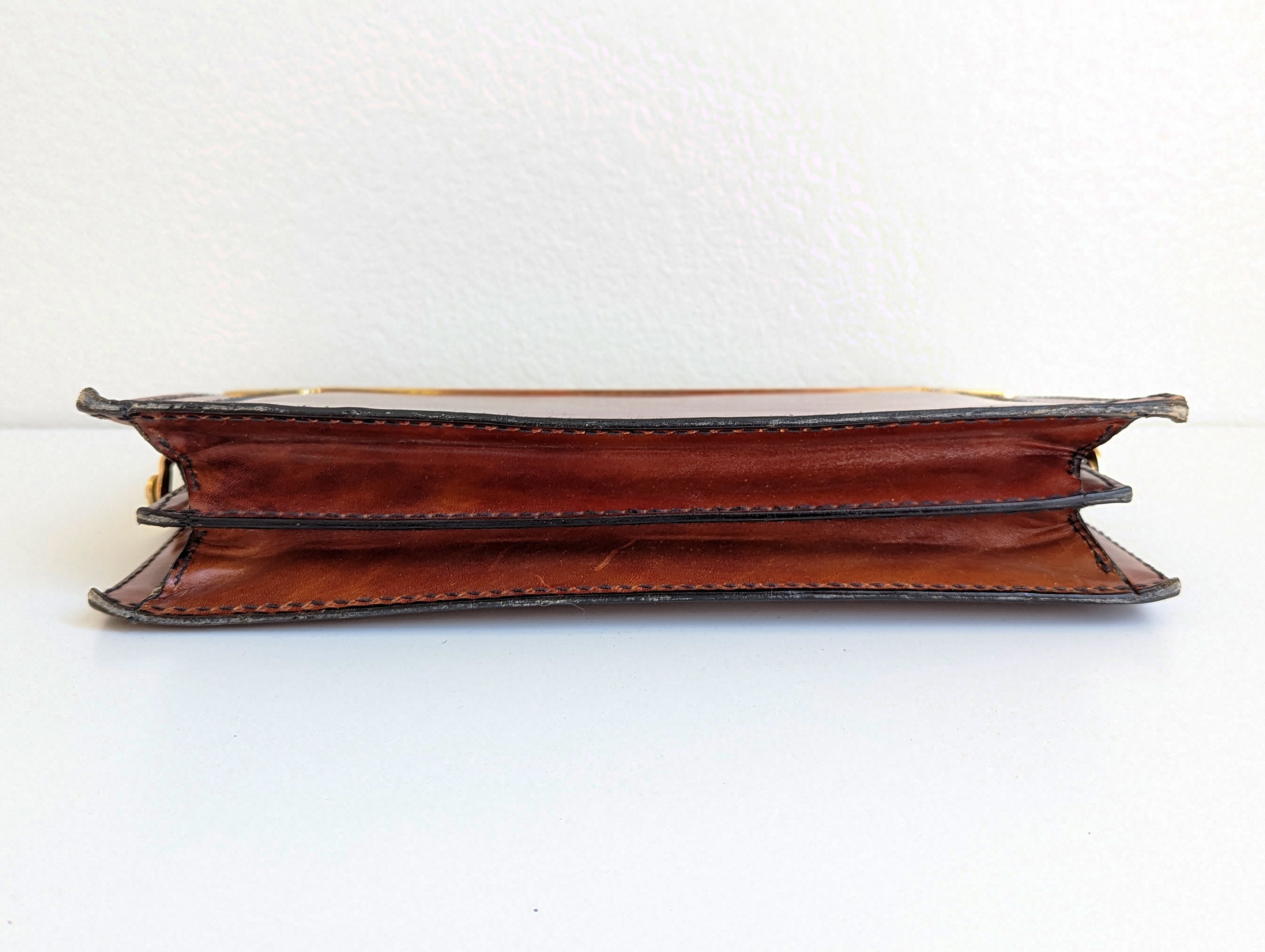 Vintage Brown Leather Clutch: Italian Gold Tone Hardware, F  display picture 1