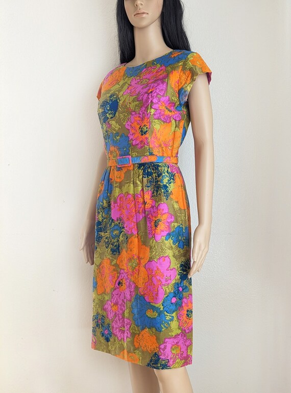 60s floral dress and jacket set, colorful floral … - image 2