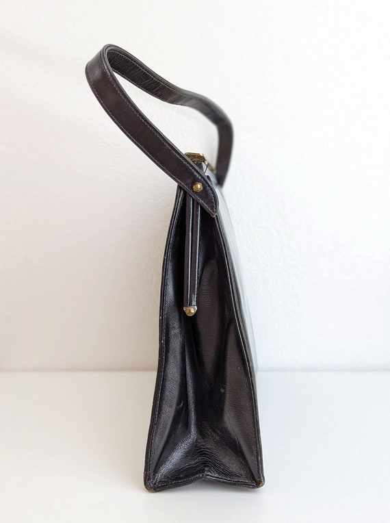 Vintage 50s black top handle purse, large mid cen… - image 3