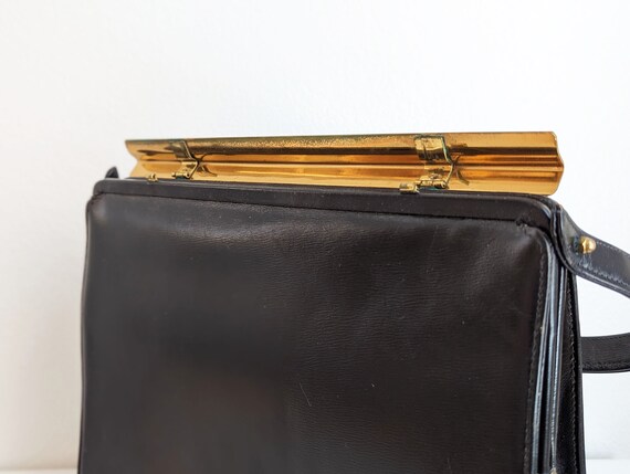 Vintage 50s black top handle purse, large mid cen… - image 4