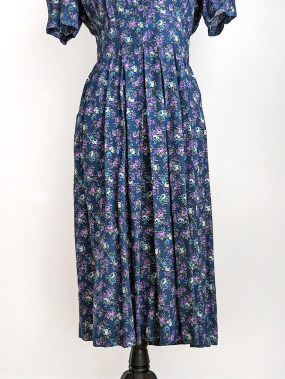 Vintage 80s Floral Midi Dress: Karin Stevens Lace Collar, Size 8
