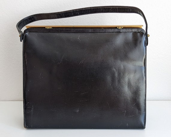 Vintage 50s black top handle purse, large mid cen… - image 7