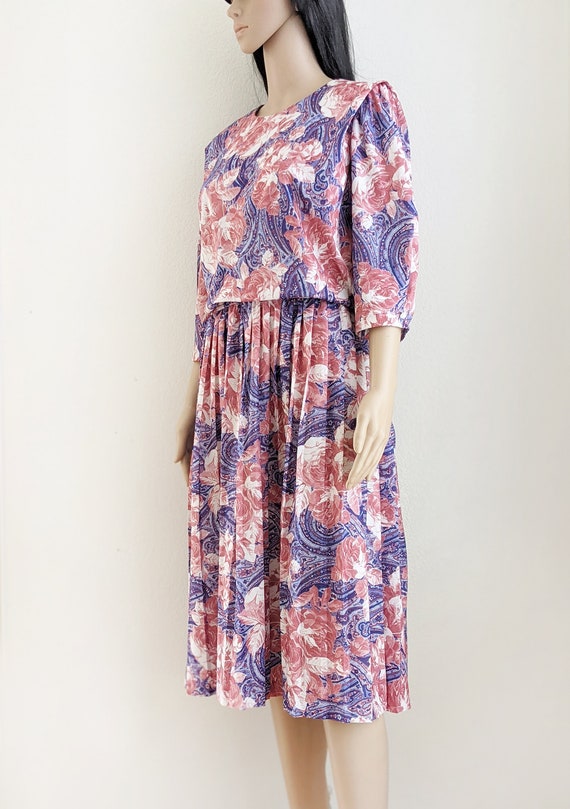 Vintage 70s 80s floral paisley print blouson dres… - image 5