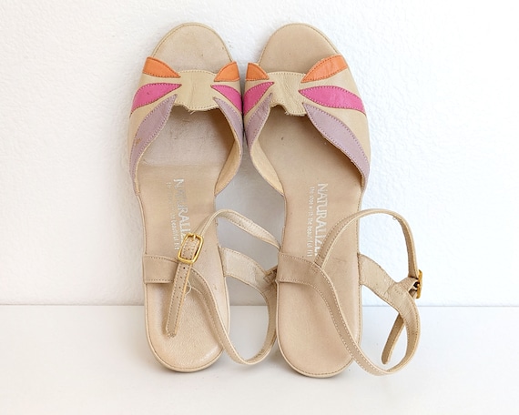 Vintage 70s pastel sandals, beige Naturalizer str… - image 1