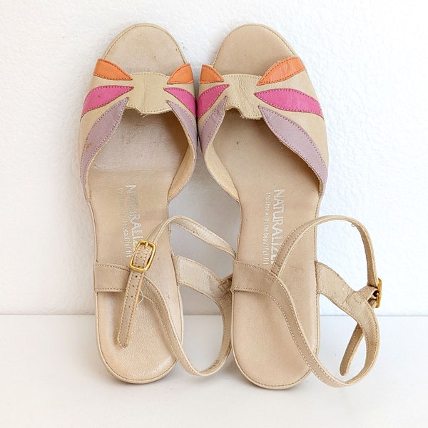 Vintage 70s pastel sandals, beige Naturalizer strappy sandals, size 8 M