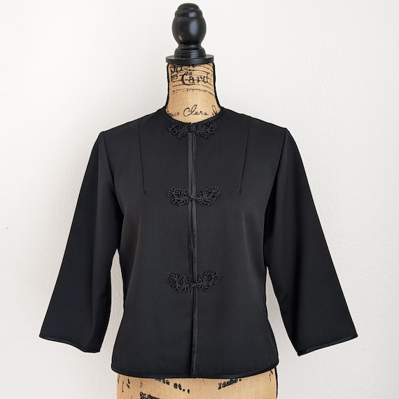 Vintage 60s black Chinese jacket, tailored black … - image 1