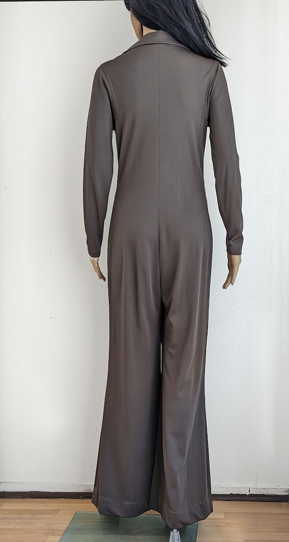 Vintage 70s brown bell bottom jumpsuit, flared ju… - image 4