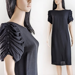 Vintage Raul Blanco black sheath dress, 80s 90s black puff sleeve dress, size M medium