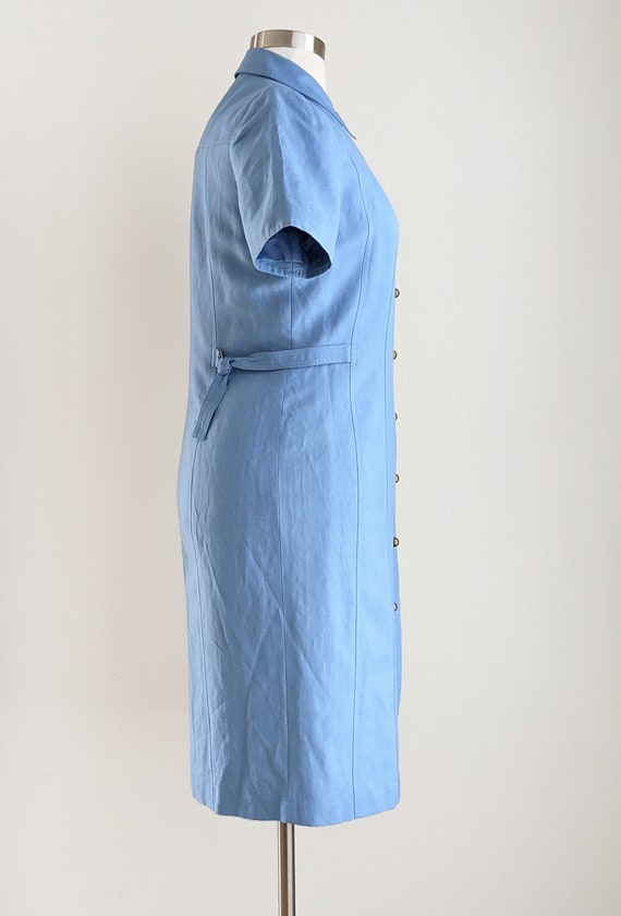 Vintage 90s blue linen button down dress, chambra… - image 5