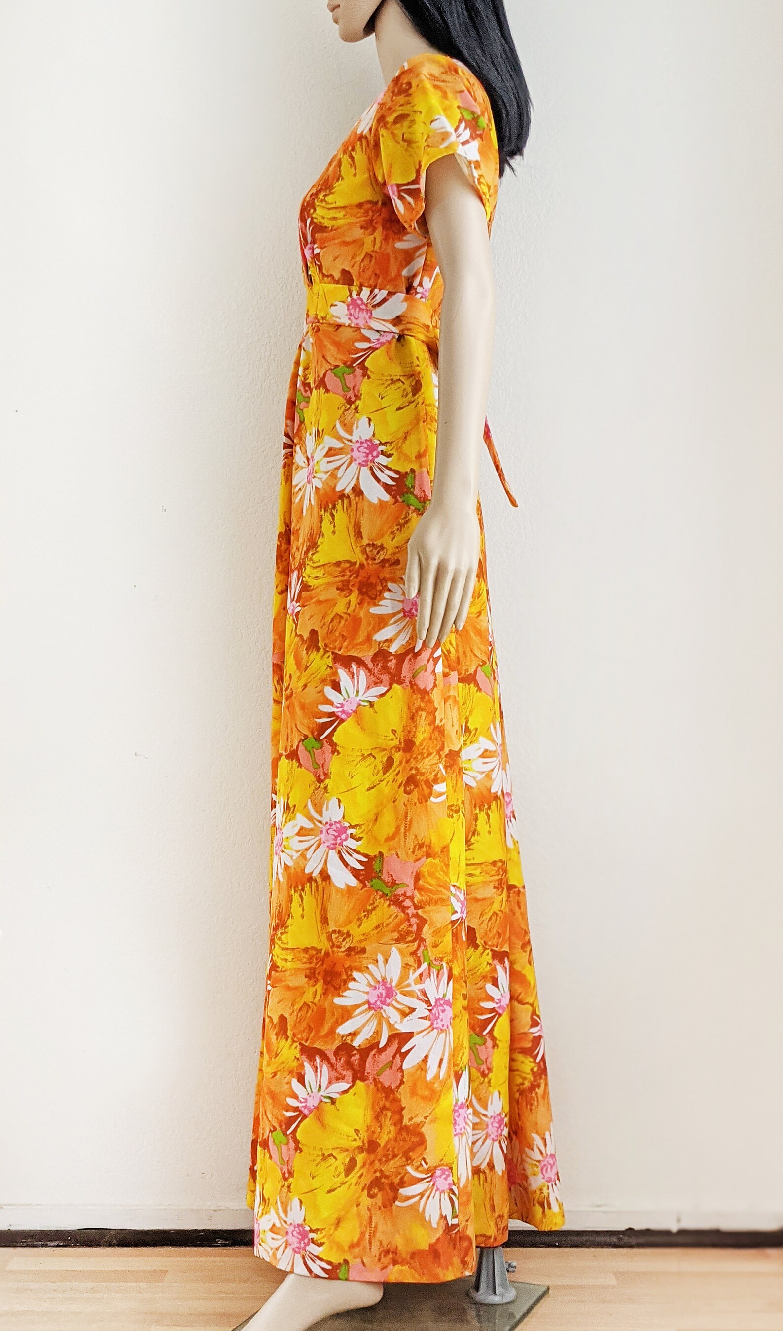 white and orange floral maxi dress