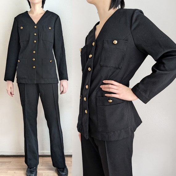 Vintage black pantsuit, 60s 70s mod women's pant … - image 1
