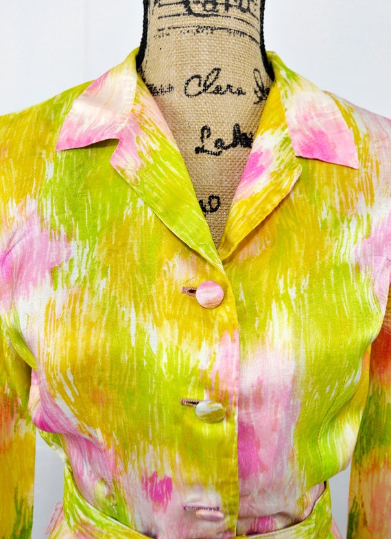 Vintage 50s 60s Mode O'Day yellow shirtdress, abs… - image 4