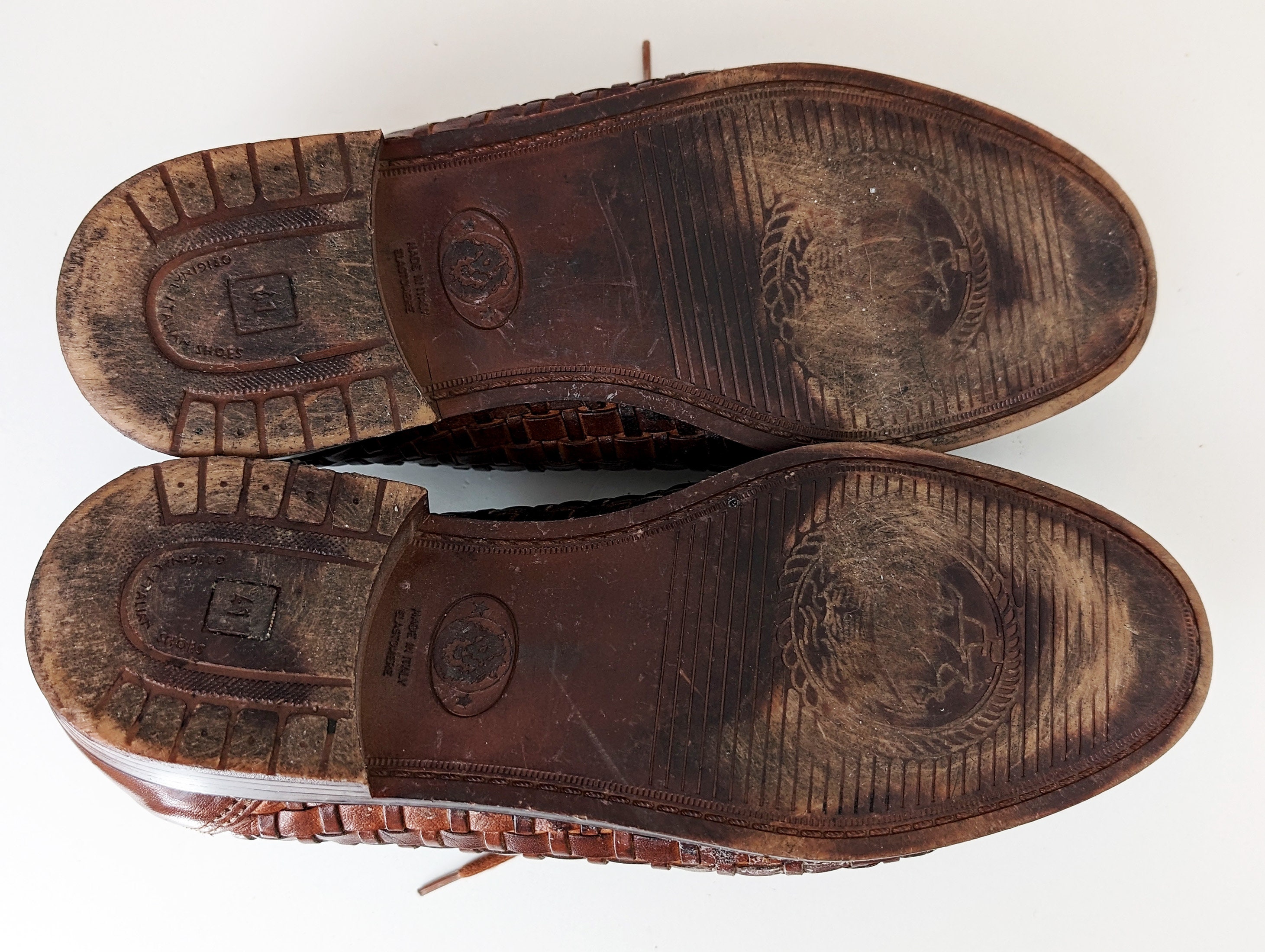 Vintage Men's Woven Derby Shoes, Italian Brown Leather