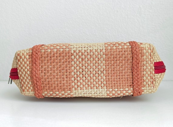 Vintage woven wood handle purse, gingham plaid to… - image 7