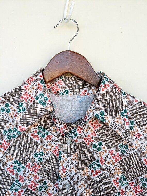 Vintage 60s boho diagonal plaid shirt, floral pol… - image 2