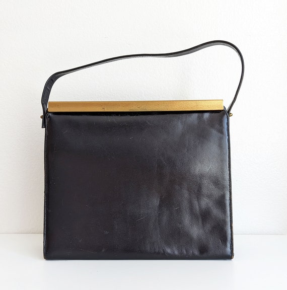 Vintage 50s black top handle purse, large mid cen… - image 2