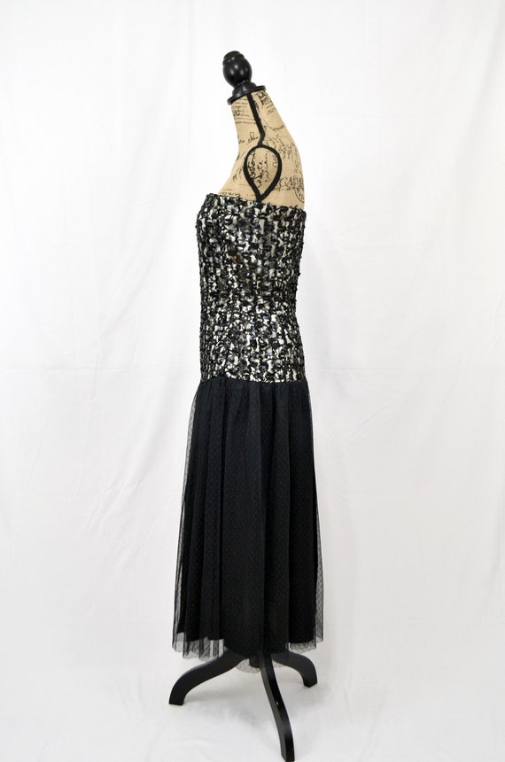 Vintage 80s black strapless party dress with sequ… - image 5