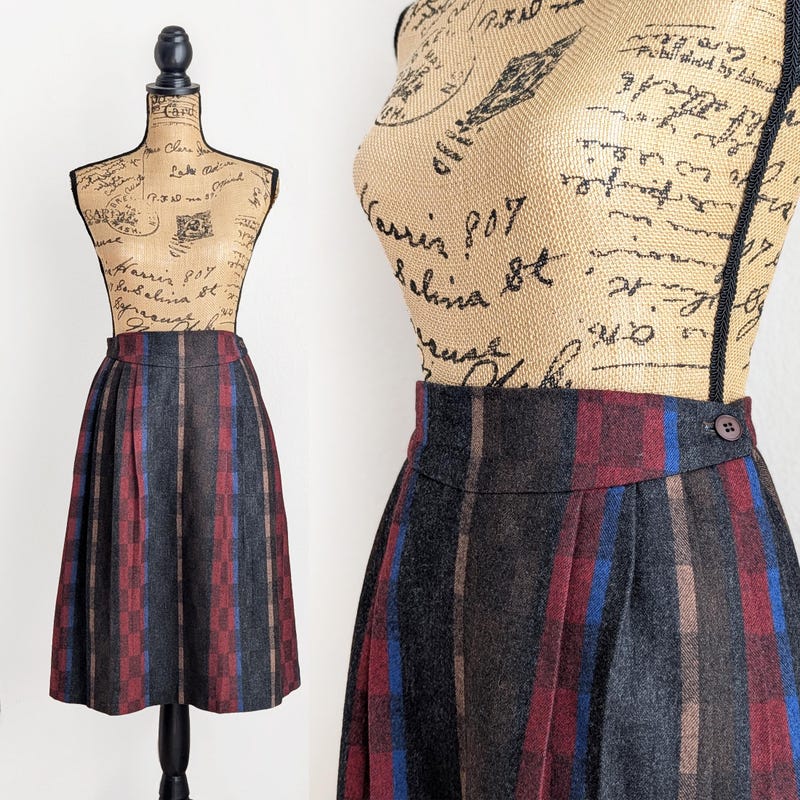 Vintage 70s Plaid A-line Skirt 8 main image 1