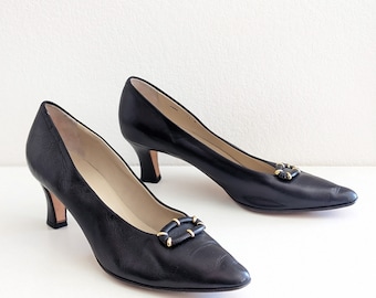 Vintage Bally Leather Pumps: Black Pointed Toe Heels, Size 11N