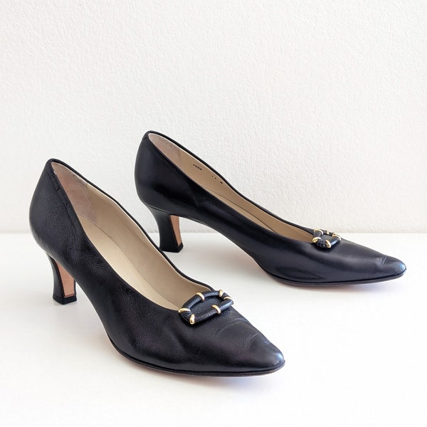 Vintage black Bally pumps, Fern pumps with pointed toe, black high heel shoes, size 11 N (narrow)