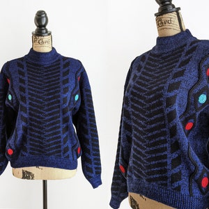 Vintage blue abstract mockneck sweater, size S / M