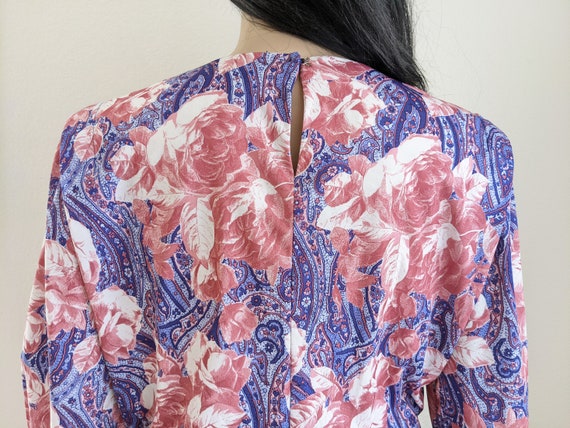 Vintage 70s 80s floral paisley print blouson dres… - image 8