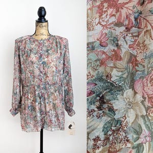 Vintage 90s sheer floral tunic Campus Casuals boho chiffon blouse size small to medium