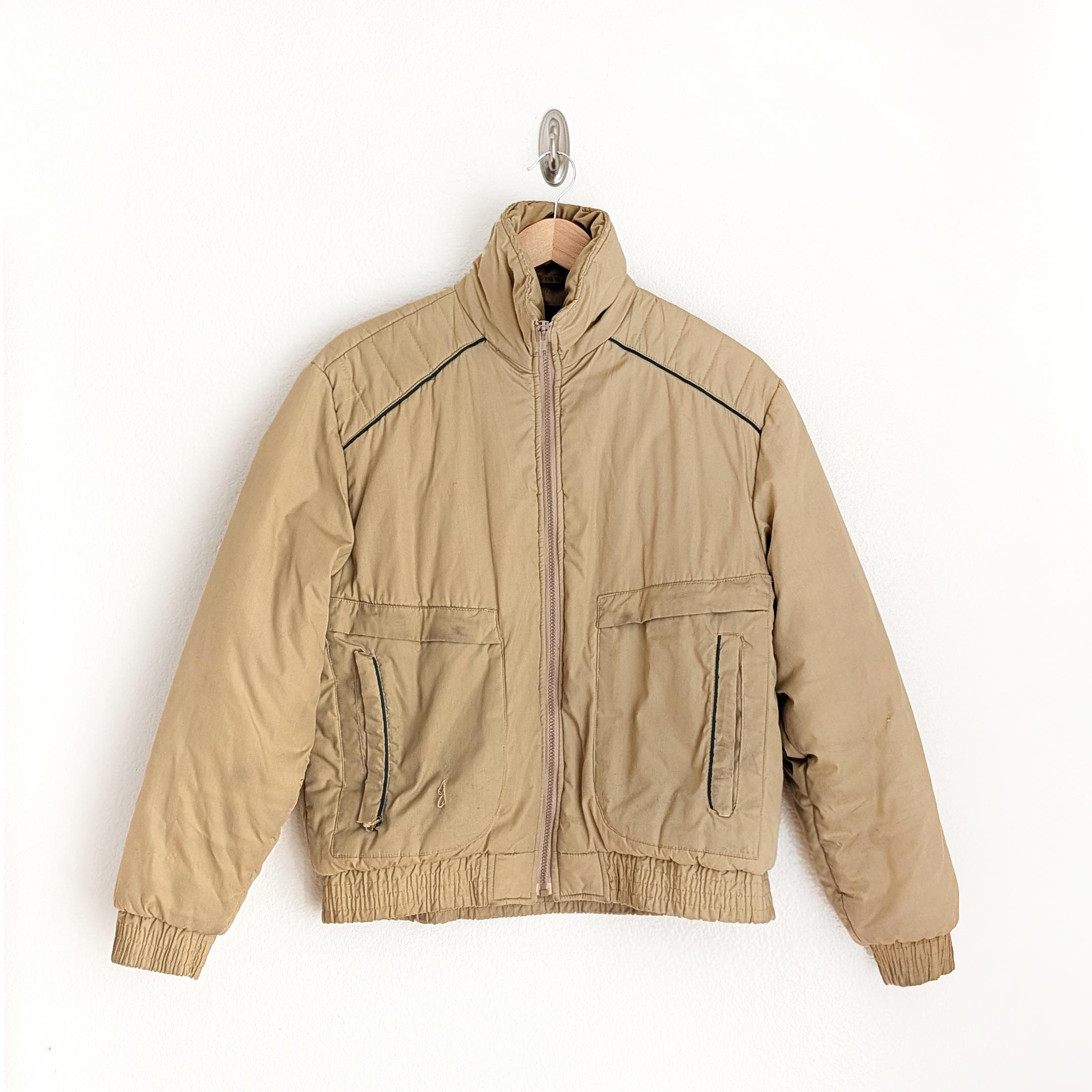 Vintage 80s Tan Retro Puffer Bomber Jacket Sears Winter Outerwear
