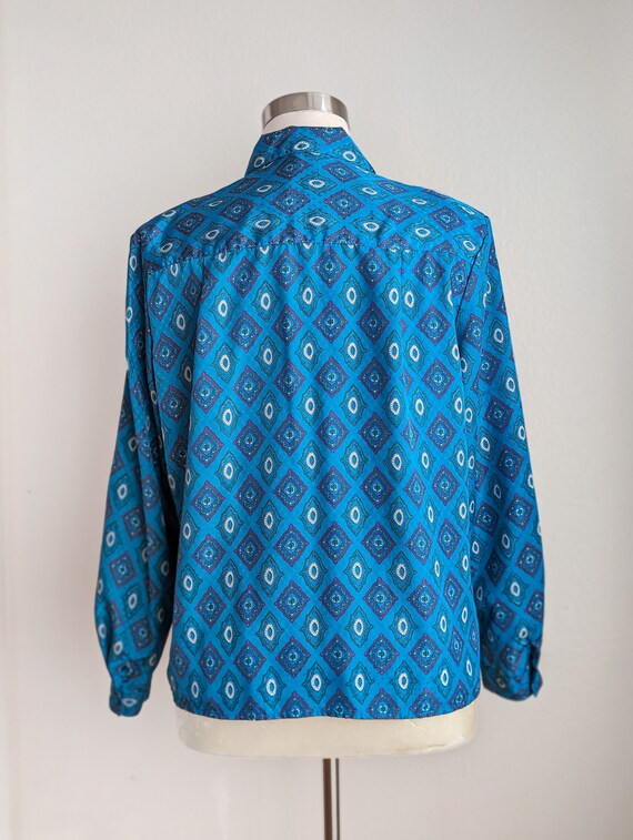Turquoise geometric blouse, plus size vintage 80s… - image 5