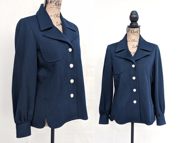 70s navy jacket, vintage button down shirt jacket… - image 1