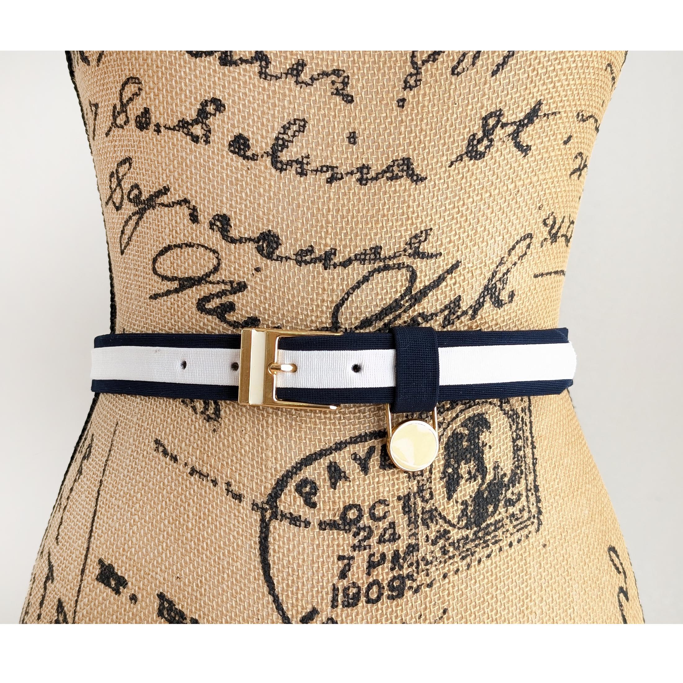 Vintage Nautical Belt: Two-tone Navy & White, Gold Medallion  display picture 3