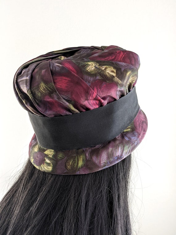 Vintage 60s abstract floral bucket hat, purple sw… - image 4