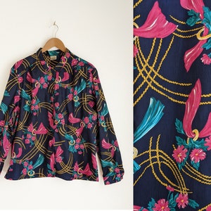 Vintage plus size Pykettes navy floral blouse, size 20, 2X, XXL